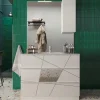 Mobile bagno a terra 100cm con lavabo e specchio bianco lucido specchi Olimpo