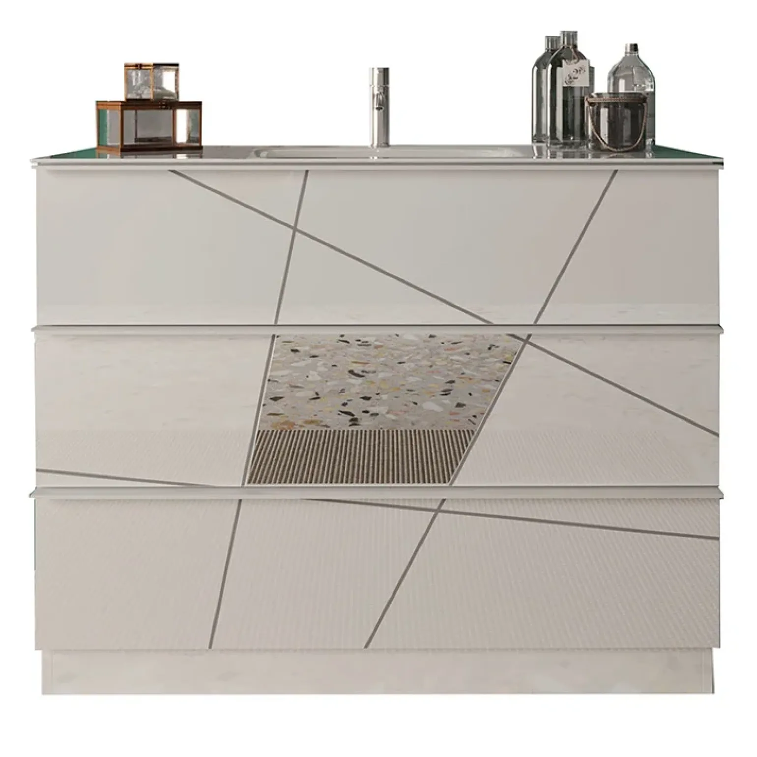 Mobile bagno a terra 100cm con lavabo e specchio bianco lucido specchi Olimpo