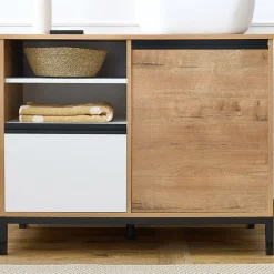 Mobile bagno a terra 100cm con lavabo e colonna 3 ante 1 cassetto bianco rovere Jasmund
