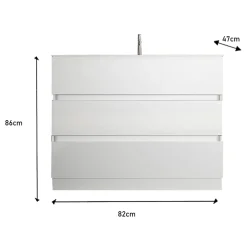 Mobile bagno a terra 80cm con lavabo 3 cassetti bianco lucido Moon