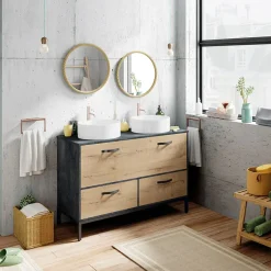 Mobile bagno a terra 120cm con doppio lavabo e colonna rovere antracite Crown