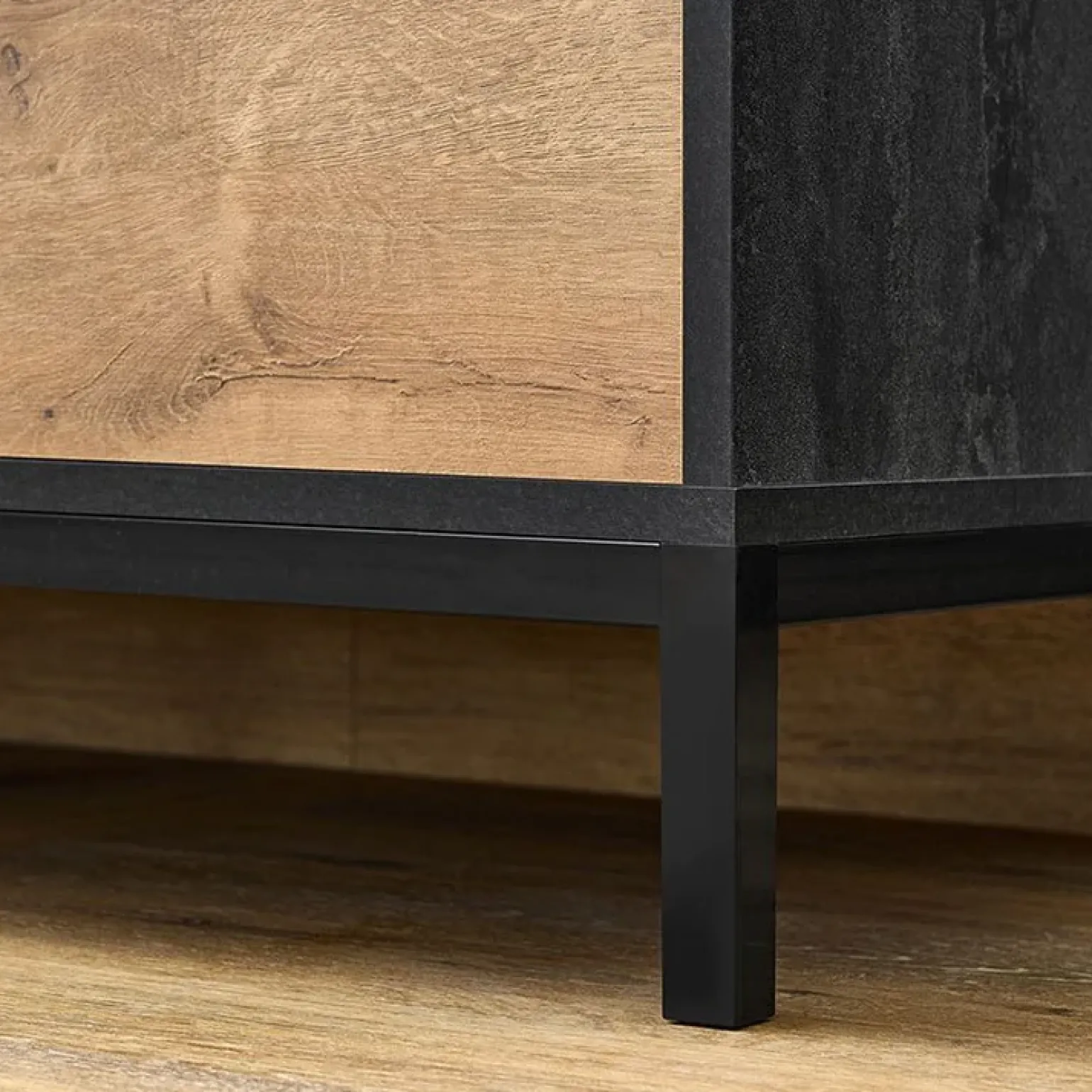 Mobile bagno a terra 120cm con doppio lavabo e colonna rovere antracite Crown