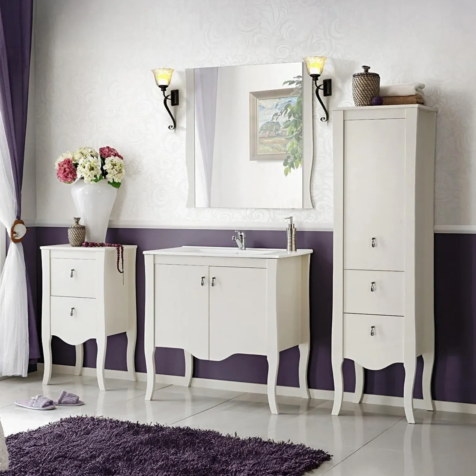 Mobile bagno classico 80cm con lavabo 2 ante bianco Brigit