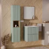 Mobile bagno sospeso cannettato 50cm con lavabo, specchio e colonna verde salvia rovere Greeny