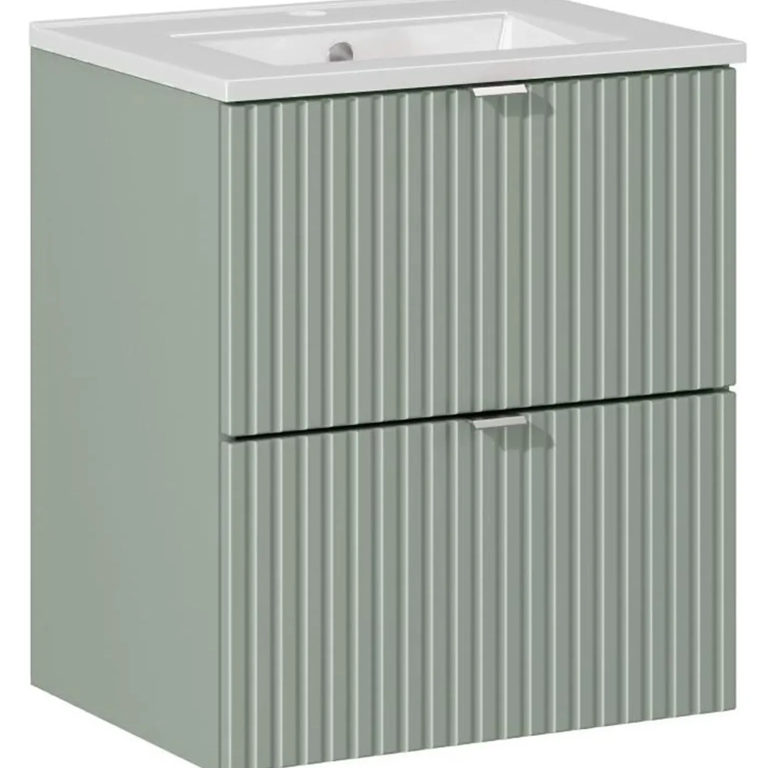 Mobile bagno sospeso cannettato 50cm con lavabo, specchio e colonna verde salvia rovere Greeny