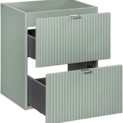 Mobile bagno sospeso cannettato 50cm con lavabo, specchio e colonna verde salvia rovere Greeny