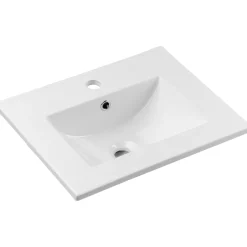 Mobile bagno sospeso cannettato 50cm con lavabo, specchio e colonna verde salvia rovere Greeny