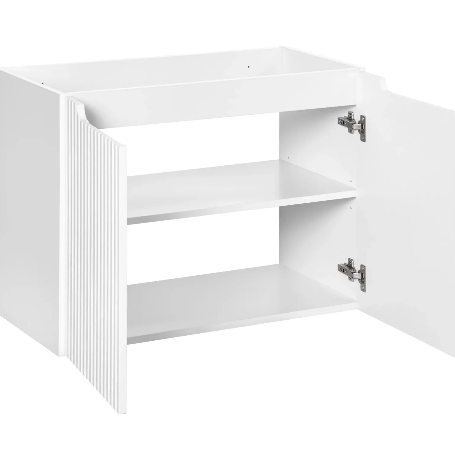 Mobile bagno sospeso cannettato 100cm con lavabo e colonna bianco rovere Cleany