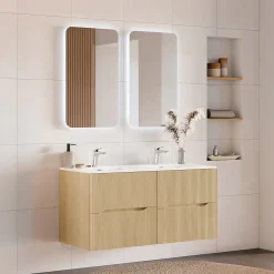 Mobile bagno sospeso cannettato 120cm con doppio lavabo rovere Pretty