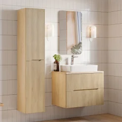 Mobile bagno sospeso cannettato 80cm con colonna rovere Pretty