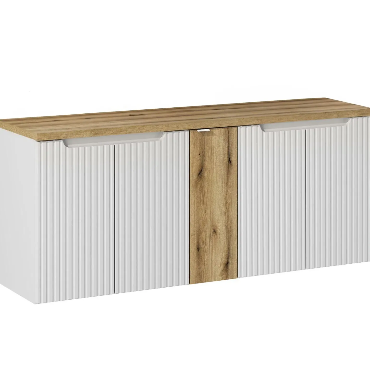 Mobile bagno sospeso cannettato 120cm 5 ante bianco rovere Cleany