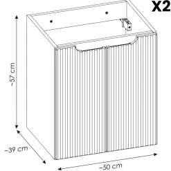 Mobile bagno sospeso cannettato 120cm 5 ante bianco rovere Cleany