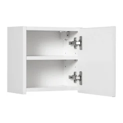 Mobile bagno sospeso cannettato 80cm con lavabo, colonna e 3 pensili bianco rovere Cleany