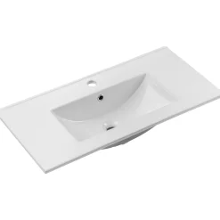 Mobile bagno sospeso cannettato 80cm con lavabo, colonna e 3 pensili bianco rovere Cleany