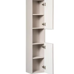 Mobile bagno sospeso cannettato 80cm con lavabo e colonna beige rovere Cleany