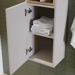 Mobile bagno sospeso cannettato 80cm con lavabo e colonna beige rovere Cleany
