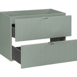 Mobile bagno sospeso cannettato 80cm con lavabo e colonna verde salvia rovere Greeny