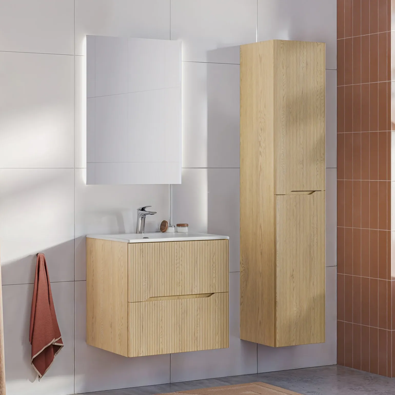 Mobile bagno sospeso cannettato 60cm con lavabo rovere Pretty