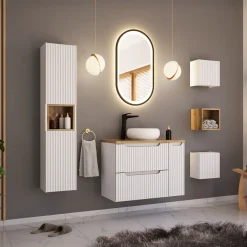 Mobile bagno sospeso cannettato 80cm bianco rovere Cleany
