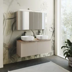 Mobile bagno sospeso 120cm 2 cassettoni e 2 cassetti attrezzati grigio quercia Serif