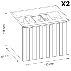 Mobile bagno sospeso 120cm 2 cassettoni e 2 cassetti attrezzati cannettato blu Deep
