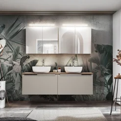Mobile bagno sospeso 160cm 2 cassettoni e 2 cassetti attrezzati grigio quercia Serif