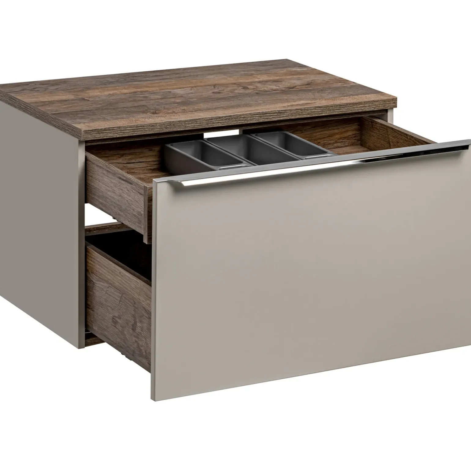 Mobile bagno sospeso 80cm 1 cassettone e 1 cassetto attrezzato grigio quercia Serif
