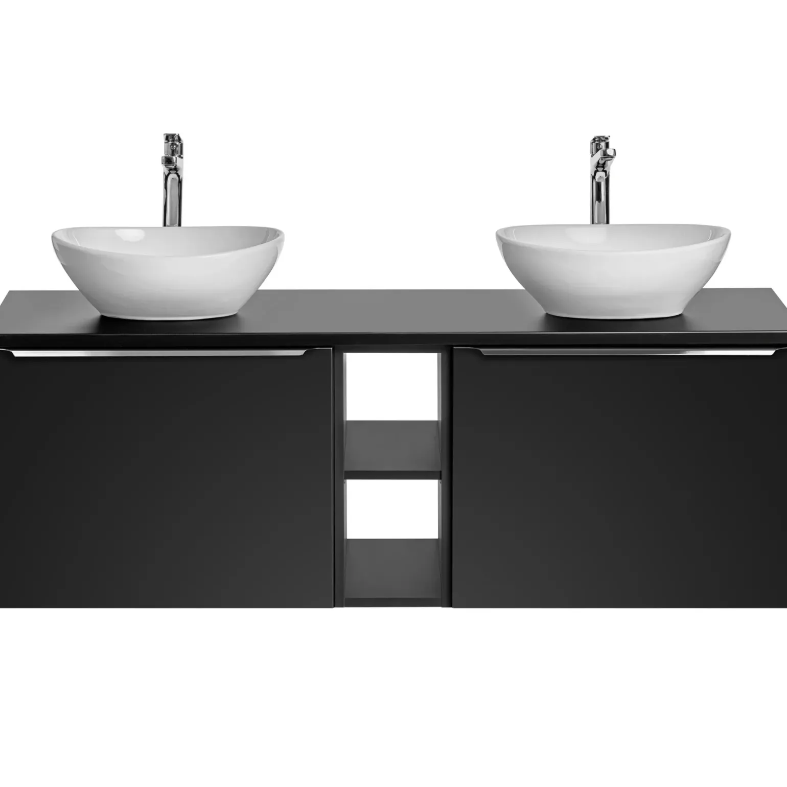 Mobile bagno sospeso 140cm 2 cassettoni e 2 cassetti attrezzati e 2 vani nero Serif