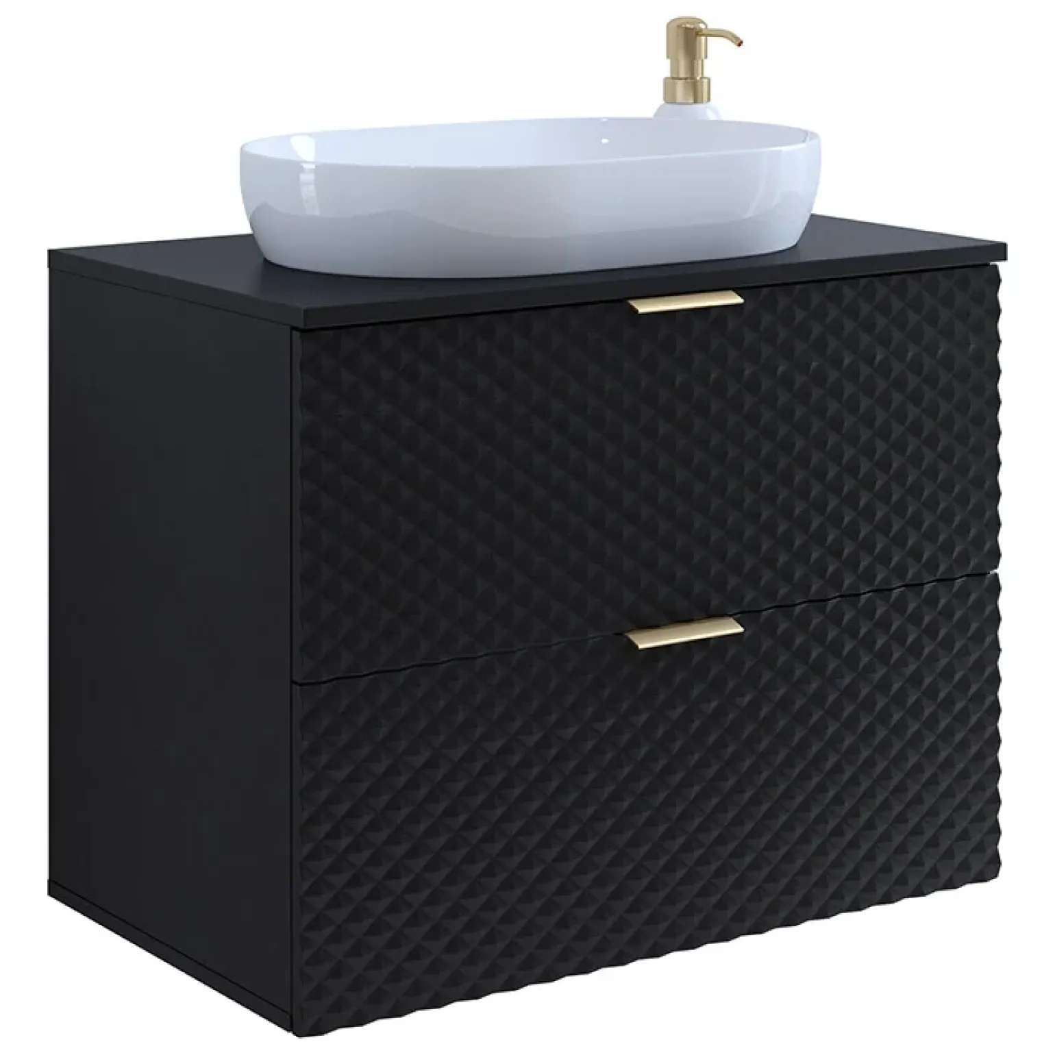 Mobile bagno sospeso 81cm 2 cassetti nero frontali decorati Konny