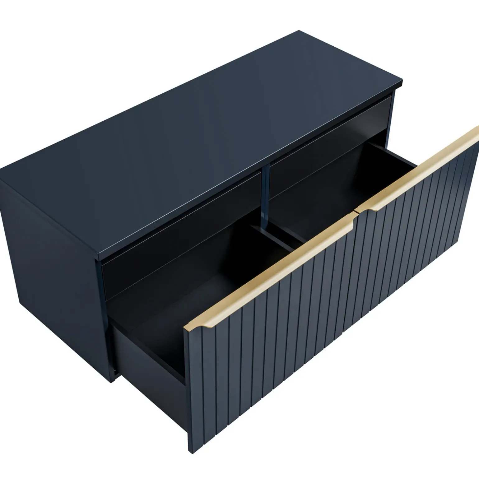 Mobile bagno sospeso 160cm 2 cassettoni e 2 cassetti attrezzati cannettato blu Deep