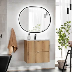 Mobile bagno sospeso 60cm 2 cassetti con lavabo rovere Rovery