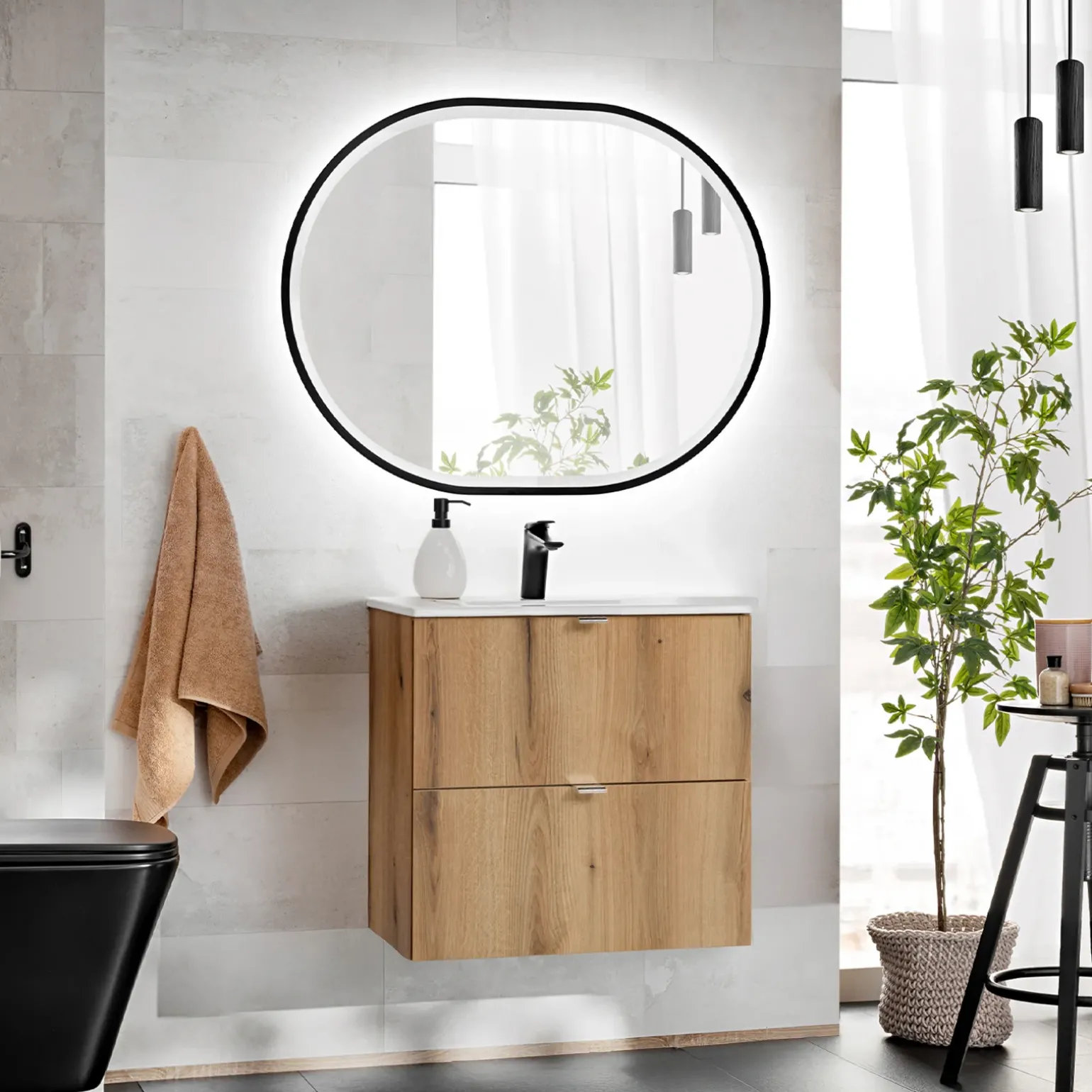 Mobile bagno sospeso 60cm 2 cassetti con lavabo rovere Rovery