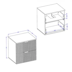 Mobile bagno sospeso 61cm 2 cassetti bianco frontali decorati Konny