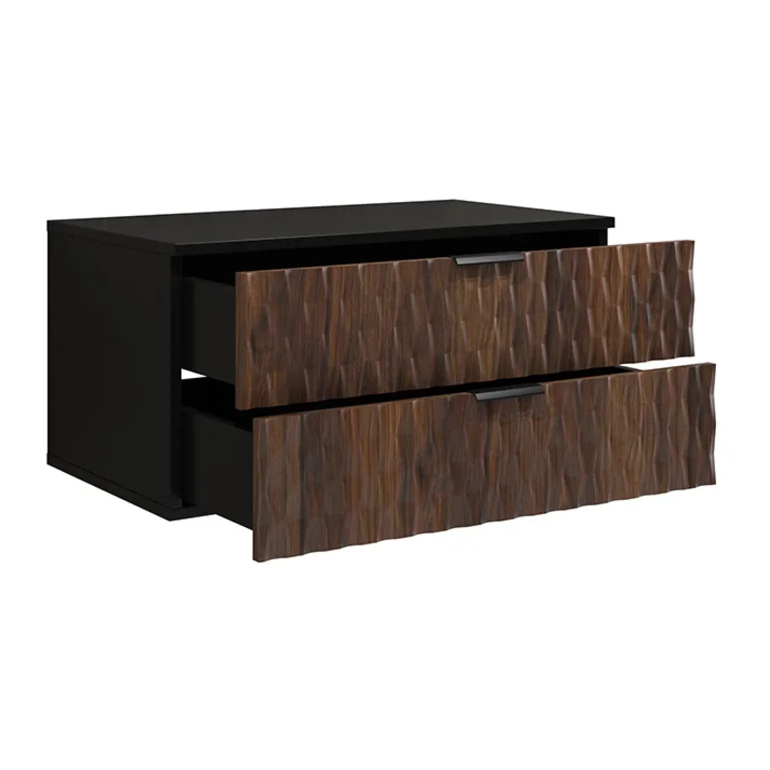 Mobile bagno sospeso 82cm 2 cassetti nero frontali noce decorati Silvy