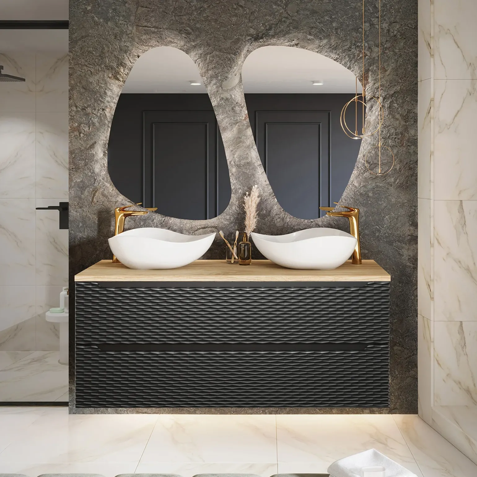 Mobile bagno sospeso 120cm 2 cassetti nero rovere Swim