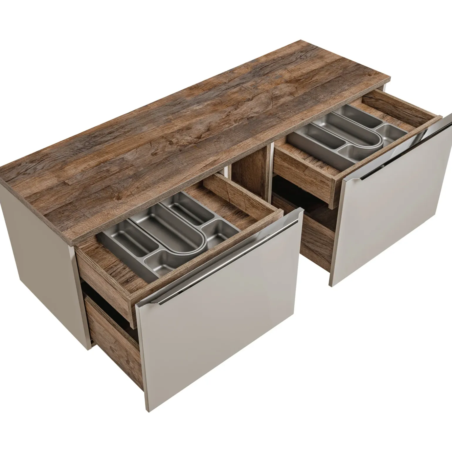 Mobile bagno sospeso 140cm 2 cassettoni e 2 cassetti attrezzati e 2 vani grigio quercia Serif