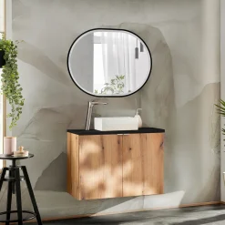 Mobile bagno sospeso 80cm 2 ante rovere nero Rovery