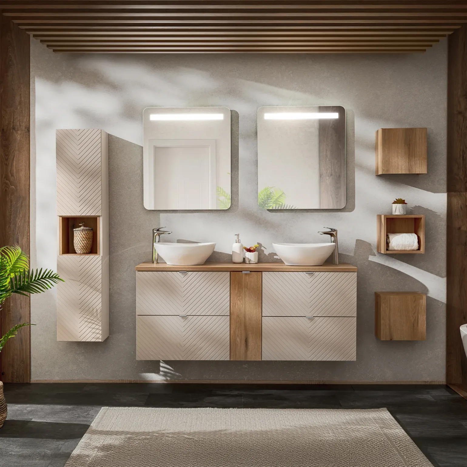 Mobile bagno sospeso 140cm 4 cassetti beige cashmere Neutry