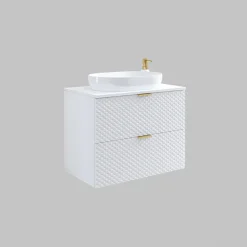Mobile bagno sospeso 81cm 2 cassetti bianco frontali decorati Konny