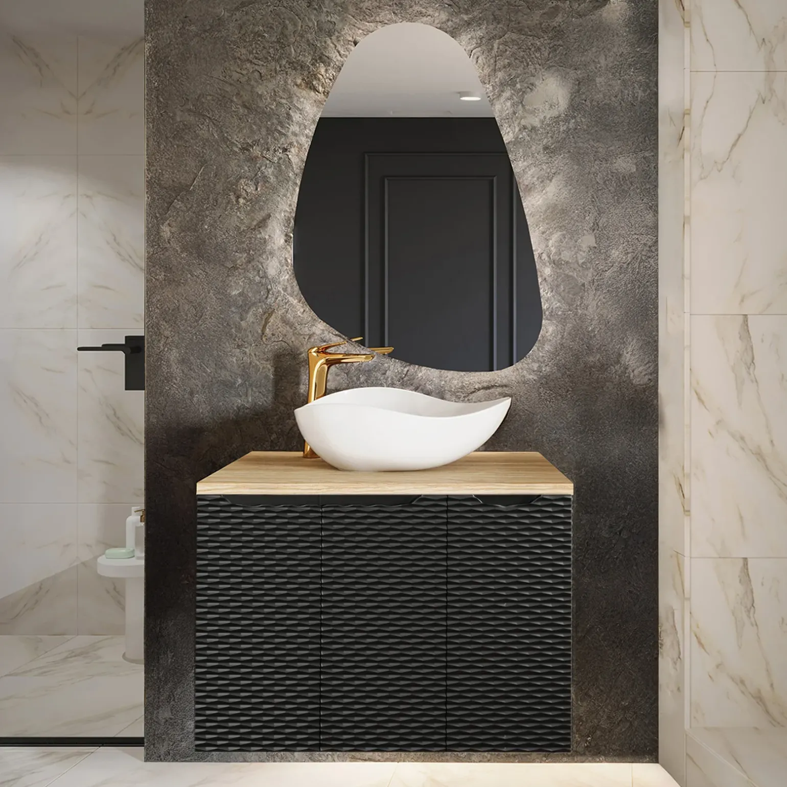 Mobile bagno sospeso 90cm 3 ante nero rovere Swim