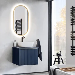 Mobile bagno sospeso 60cm 1 cassettone e 1 cassetto attrezzato cannettato blu Deep