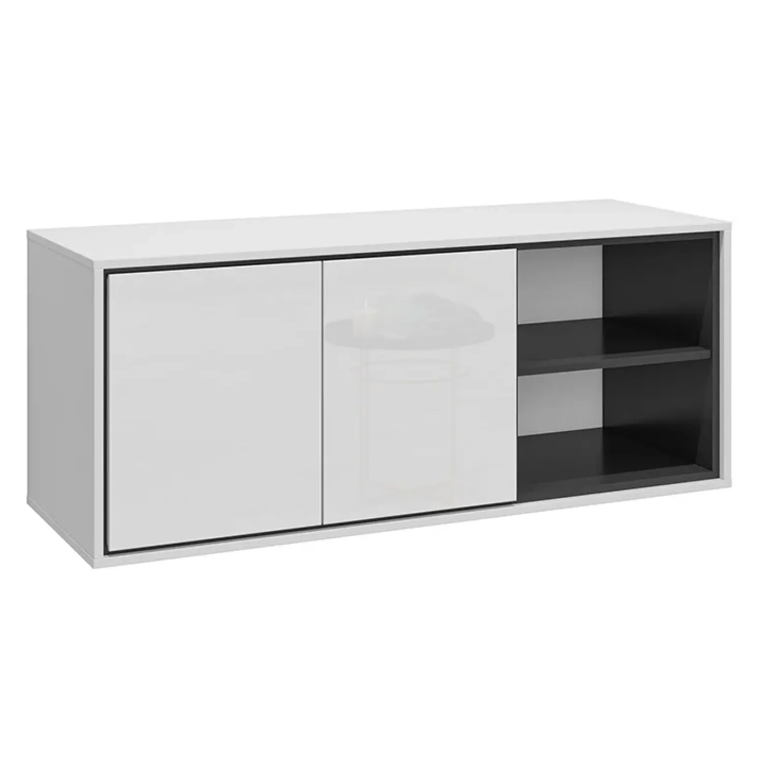 Mobile bagno sospeso 120cm 2 ante e 2 vani a giorno bianco lucido nero Linda