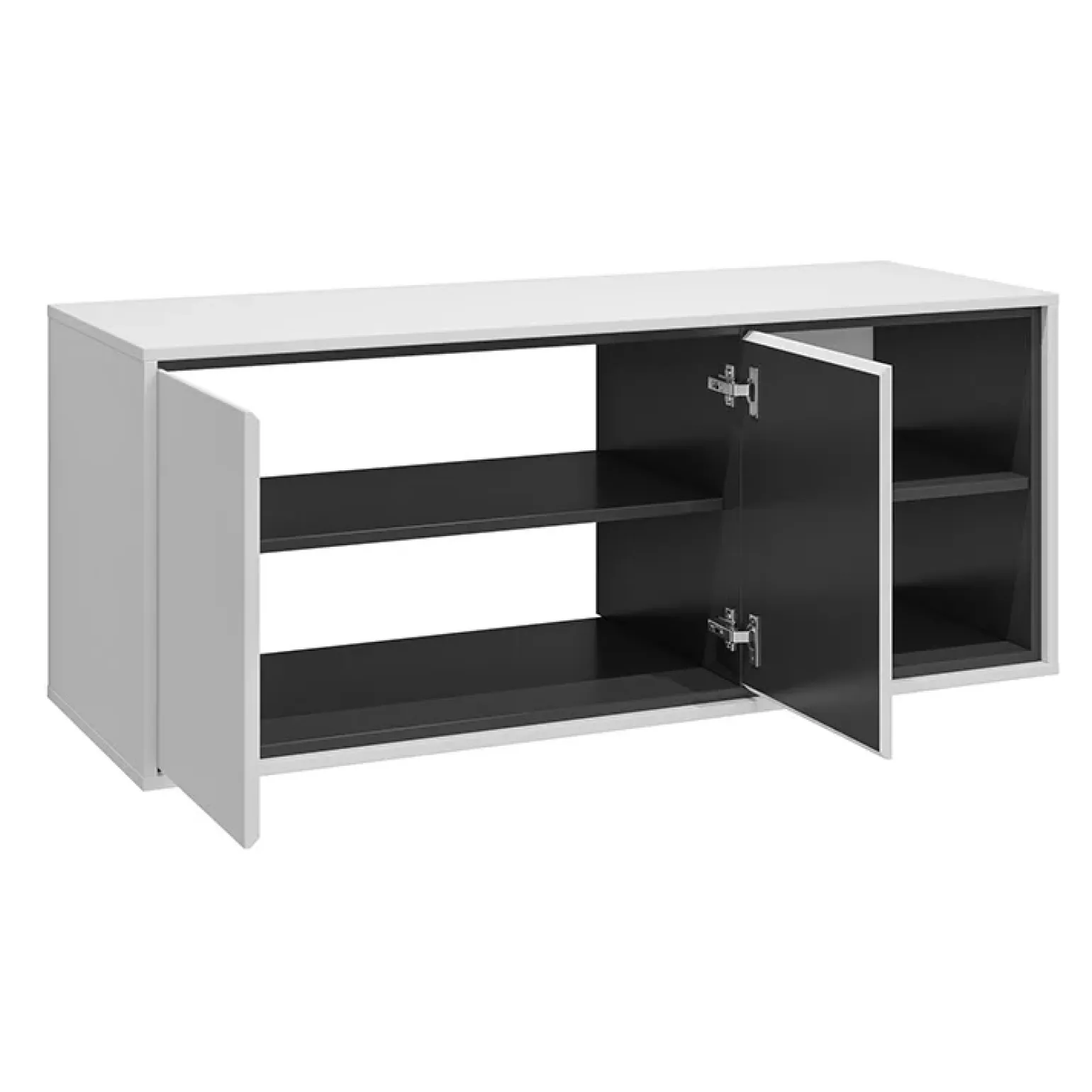 Mobile bagno sospeso 120cm 2 ante e 2 vani a giorno bianco lucido nero Linda