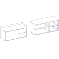 Mobile bagno sospeso 120cm 2 ante e 2 vani a giorno bianco lucido nero Linda