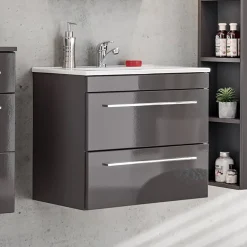 Mobile bagno sospeso 60cm 2 cassetti grigio lucido Zadar