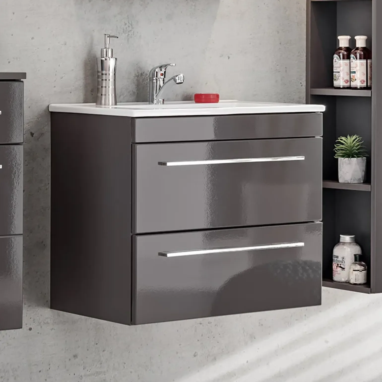 Mobile bagno sospeso 60cm 2 cassetti grigio lucido Zadar