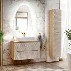 Mobile bagno sospeso 80cm 2 cassetti beige rovere Swim