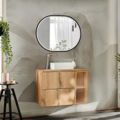 Mobile bagno sospeso 80cm 2 cassetti e vani rovere Rovery