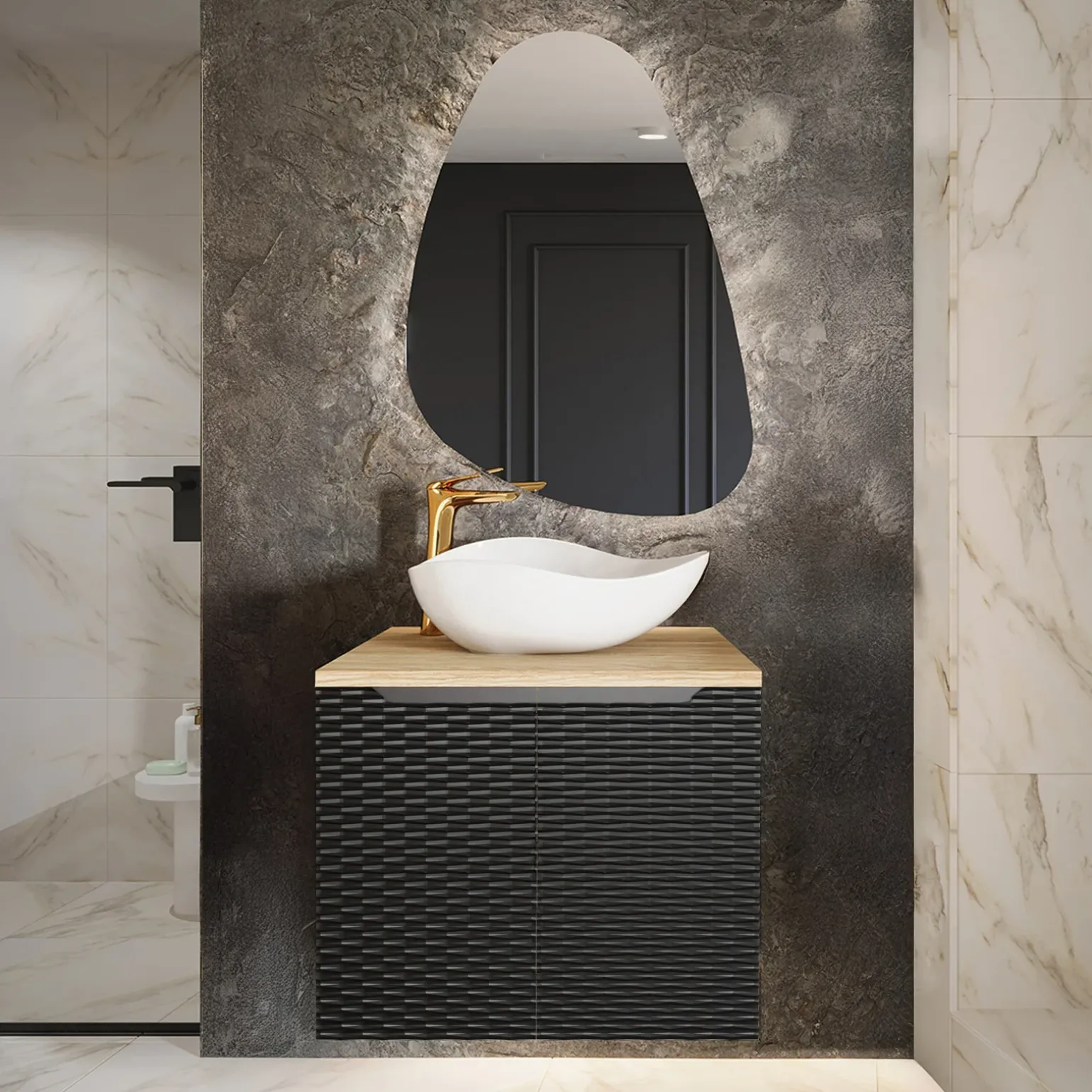 Mobile bagno sospeso 60cm 2 ante nero rovere Swim