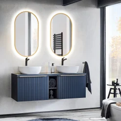 Mobile bagno sospeso 180cm 2 cassettoni e 2 cassetti attrezzati cannettato blu Deep